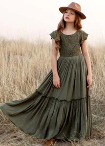 Girls Lace Long Dresses Flower Wedding Princess Dress Costume Children Clothing - Picture 1 of 10