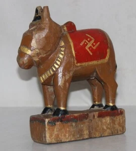 Old Wooden Nandi Statue White Painted Multicolour Handmade Figurine 12911 - R0 - Picture 1 of 7