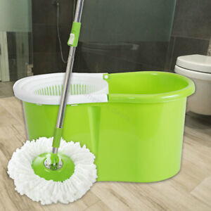 Mop Bucket Set Rolling Spin + 2x Easywring Microfiber Mop Head Replacement