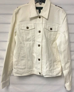 Lauren Jeans Women's and Co Ralph Lauren White Jean Jacket Floral, White, Medium - Picture 1 of 5