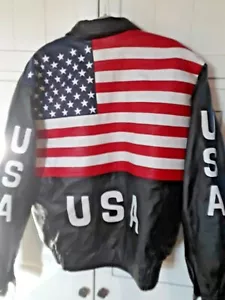 MOB Biker Black Leather Jacket with USA Flag Sz.L - Bild 1 von 7