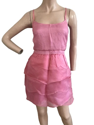 Topshop розовый с воланами морской гребешок шелк органзы вечернее платье Uk 16 Eu 44 большие новые с этикетками - Изображение 1 из 4