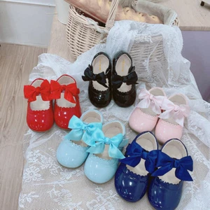 KIDS GIRLS RIBBON BOW SPANISH WEDDING PARTY PATENT INFANTS TODDLER SHOES SIZE - Picture 1 of 18