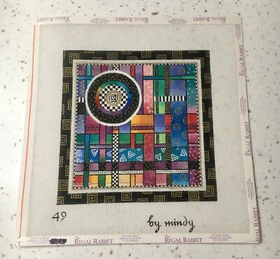 REDUCED AGAIN!  VTG  Abstract 49 Hand Painted NP Canvas by Mindy - 18 Ct. - Image 1 of 2