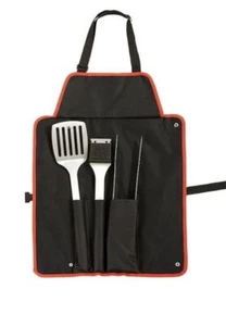 4 pc BBQ Cooking Tool Set Barbecue Grilling Apron Spatula Tongs Scraper Brush - Picture 1 of 5