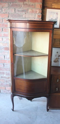 Edwardian Mahogany & Line Inlaid Corner Display Unit Cover