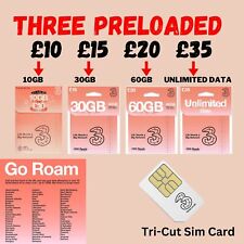 £10 Credit Preloaded Three 3 3G/4G/5G Network SIM Card Pay as You Go Micro Nano