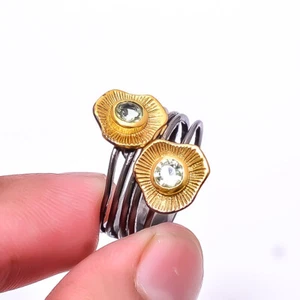 Green Amethyst Black And Gold Plated 925 Sterling Silver Ring s.7.5 Sku44 - Picture 1 of 2