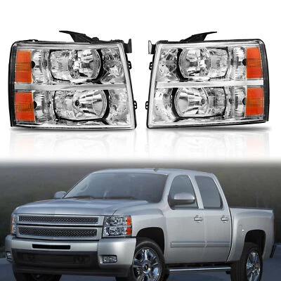 Pair Headlights Amber Corner For 07-13 Chevy Silverado 1500 2500 3500 Front Lamp - Image 1 of 4