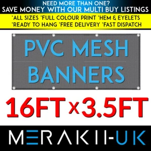 16 Fuß x 3,5 Fuß Mesh PVC Personalisiert Banner Outdoor Vinyl Werbeschild NEU - Bild 1 von 11