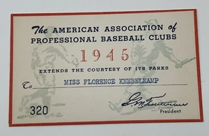 1945 AAPB Pass/Ticket Ralph Branch Edad 19/6 Gana Brooklyn Dodgers MT⚾️ - Imagen 1 de 3