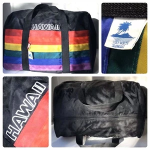 Borsone vintage Just Write Hawaii arcobaleno nero viaggio Pride Beach anni 80 LGBTQ - Foto 1 di 11