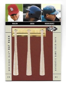 ROLEN/SOSA/RODRIGUEZ 2003 Fleer Box Score MLB Bat Rack game used bat piece /250 - Picture 1 of 2