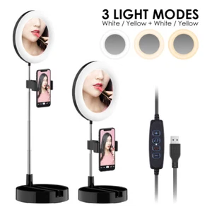 6.3-inch Selfie LED Ring Light & Mirror for Makeup w/ Dimming & Color Modes - Picture 1 of 7
