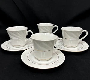 Service for 4 Gibson Everyday Fine China Cups & Saucers White With Scroll Rim - Picture 1 of 16
