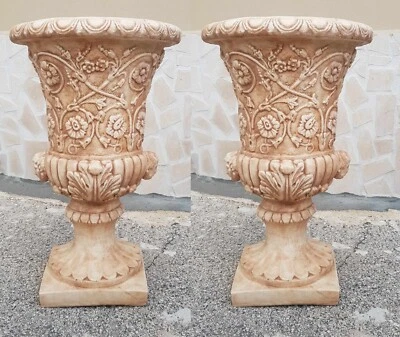 VASO CALICE ORCIO FIORIERA PER PIANTE DA GIARDINO ESTERNO IN CEMENTO 77CM COPPIA - Immagine 1 di 4