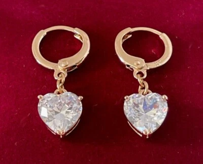 Edel Herz Ohrringe Creolen Zirkonia Kristall 750er Gold 18K vergoldet Damen 26mm - Bild 1 von 4