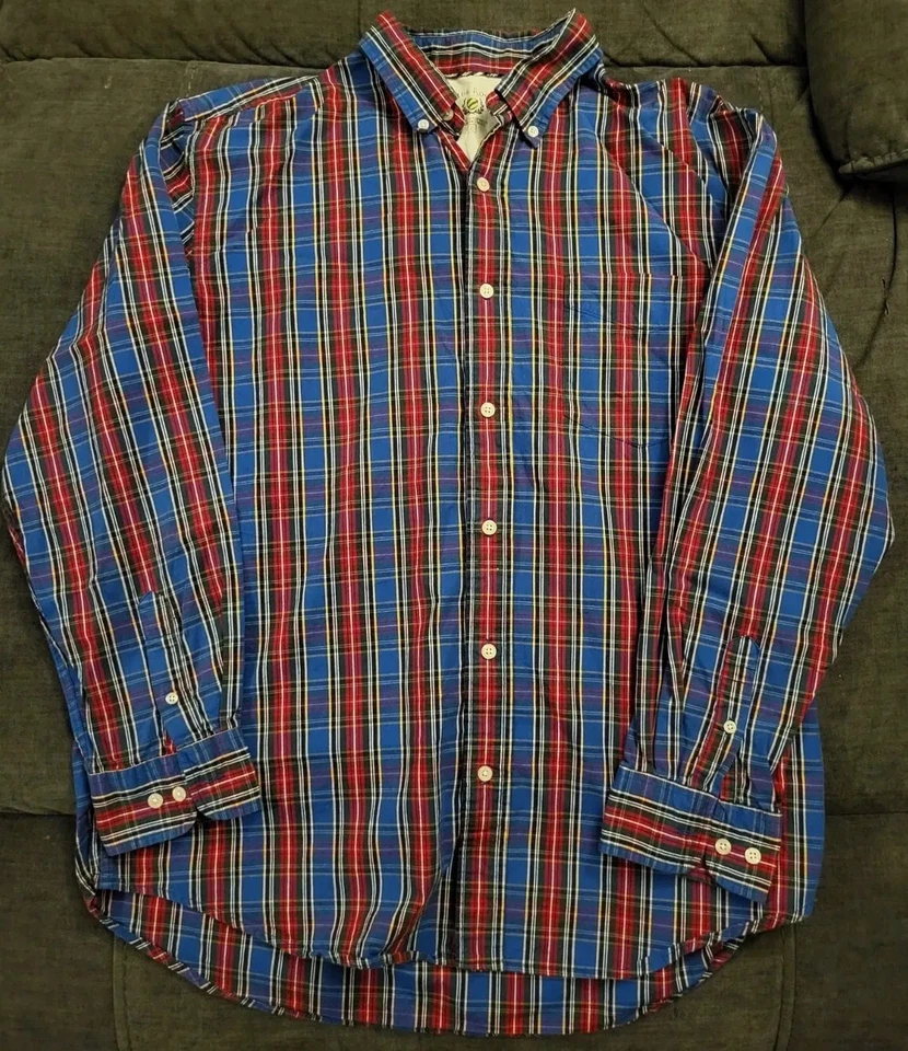Vintage Club Room Mens Sz Large Red Blue Plaid Button Up L/S Shirt - Image 1 of 4