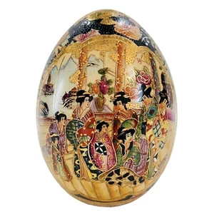 Vintage 6.5” Hand Painted Gold Gilt Satsuma Moriage Porcelain Egg Geisha NICE - Picture 1 of 10