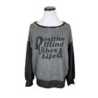 Nwt Gilli Distressed Neckline Positive Mind Graphic Sweatshirt Gray Black Medium
