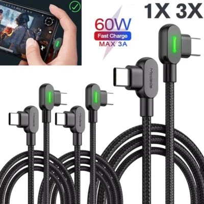 PD 60W 3A Dual 90° Right Angle Fast Charger Charging Cord USB-C To Type C Cable - Image 1 of 4