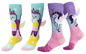 Girls Knee High Unicorn Socks with Wings UK 3-6 EUR 36-39 3D Cotton Sock - Picture 1 of 15