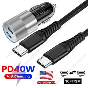 Dual Type C Fast 40W Car Charger Adapter USB C To C Cable For iPhone 15 Samsung - Picture 1 of 16
