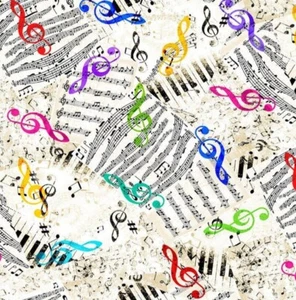 BOLT END 35 INCHES Timeless Treasures Jazz Fusion Piano Keys Music Notes Fabric - Picture 1 of 2