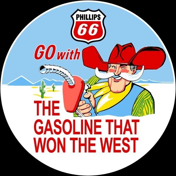 Phillips 66, Gas que ganó el oeste NUEVO letrero: 40" de diámetro Redondo USA ACERO - DOS CARAS Foto 1 de 1