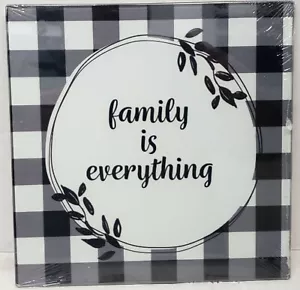 Square Glass Cutting Board/Trivet, 8"x8", FAMILY IS EVERYTHING, black & white,GR - Picture 1 of 11