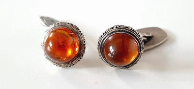 SILBER  MANSCHETTENKNÖPFE ° 925 / ooo ° BERNSTEIN ° Silberschmuck ° - Bild 1 von 4