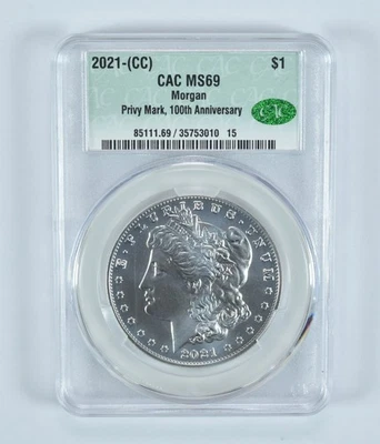 2021-(CC) Morgan Silver Dollar 100th Anniversary MS69 CAC CACg *1757 - Image 1 of 4