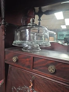 Anchor Hocking Swirl Glass Skirted Cake Plate Stand / Chips And Dip W Dome Lid - Picture 1 of 6