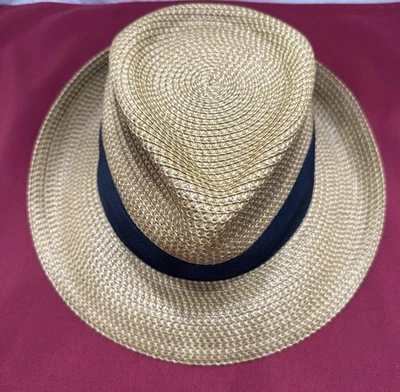 Eric Javits Classic Squishee Straw Packable Fedora Sun Hat W/Black Band & Logo - Image 1 of 4