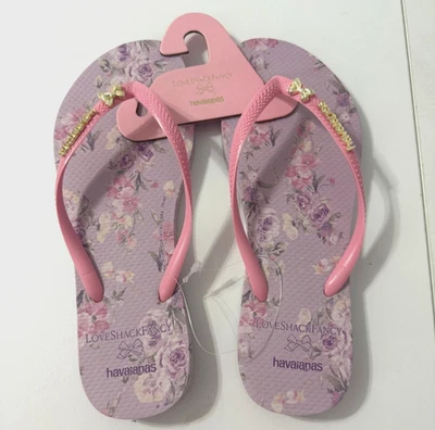 LOVESHACKFANCY X Havaianas Hibiscus 人字拖 紫色 9/10W 8M LTD 全新无标签 MNT — 第 1/4 张图片