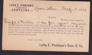 1883 Swift & Dodds shipment order postal card Lydia E Pinkham's Lynn Mass - Picture 1 of 2
