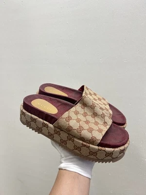 GUCCI Women’s Angelina GG Monogram Platform Slide Sandals EU 37 US 7 Y10 - Image 1 of 4