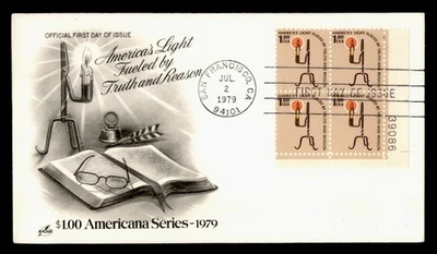 DR WHO 1979 FDC AMERICANA LAMP $1 PLATE BLOCK ARTCRAFT CACHET M60123 - Image 1 of 2