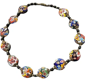 VTG Rare Venetian Glass Murano Millefiori Bead Necklace 19” - 1” Beads Stunning - Picture 1 of 6