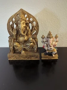 SET - 2 Lord Ganesha Statues- Hindu Elephant God Statue Figurine Indian Ganapati - Picture 1 of 9