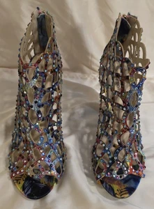 Zigi Soho Womens Duran Rhinestone Cage Peep Toe Bootie Heels Multi-color Sz 8.5 - Picture 1 of 10