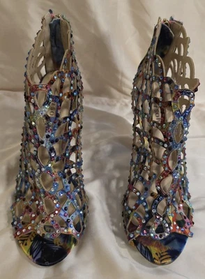 Zigi Soho Mujer Duran Estrás Jaula Punta abierta Botín Tacones Multicolor Talla 8.5 Foto 1 de 4