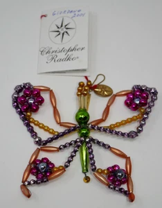 Christopher Radko Beaded Glass Butterfly Christmas Ornament - Picture 1 of 9