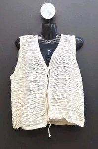 Asos Design V Neck Sleeveless Bow Tie Front Women's Knitted Tank Top Large Ecru - Picture 1 of 6