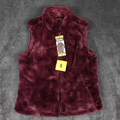 Nicole Miller Chaleco Reversible Rojo Vino Mujer Pequeño Cremallera Completa Bolsillos Acolchado Nuevo Foto 1 de 4