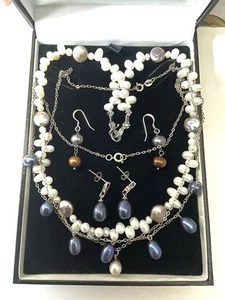 Job Lot Beautiful 925 Silver Freshwater Pearl Jewellery Necklaces Earrings - Bild 1 von 16