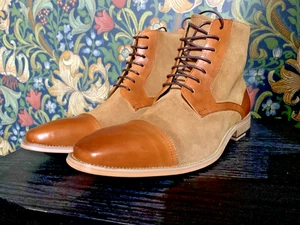 Paolo Vandini Northedge Tan/Beige Leather & Suede Derby Boots size 41/Uk 7 NEW - Picture 1 of 11