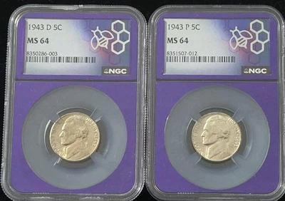  1943 P & D Jefferson 5 Cent War Nickel 35% Silver NGC MS64  - Image 1 of 4