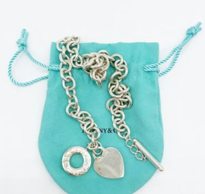Auténtico collar de 16" Tiffany & Co de plata de ley 925 con etiqueta de corazón con palanca - Imagen 1 de 11
