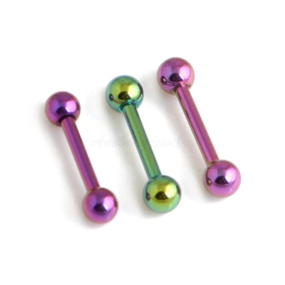 16G 8mm Pink Purple Green Straight Eyebrow Barbell Ear Tragus with 3mm balls - Image 1 of 2